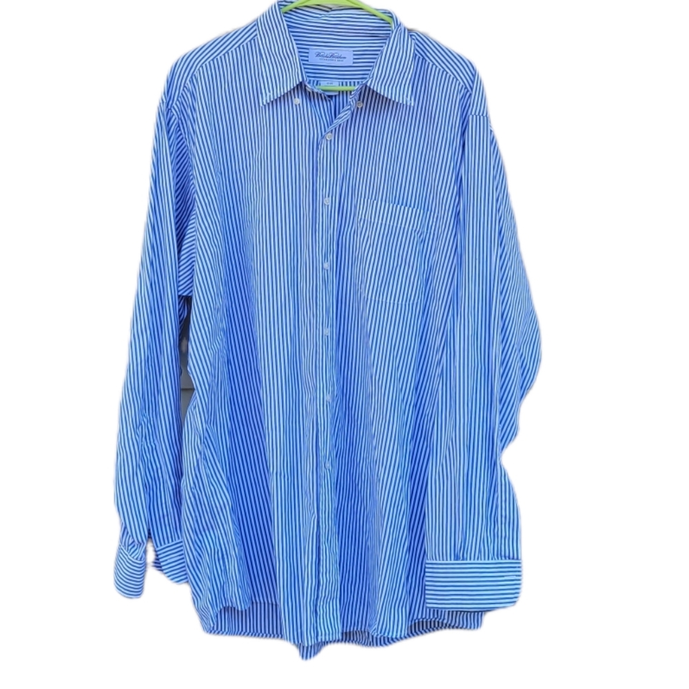 Brooks Brothers Mens Blue White Striped 100% Cotton Button Down Longsleeve Shirt